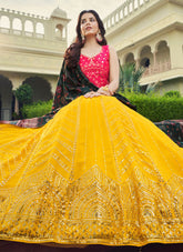 Yellow Georgette Sequins Work A Line Lehenga Choli